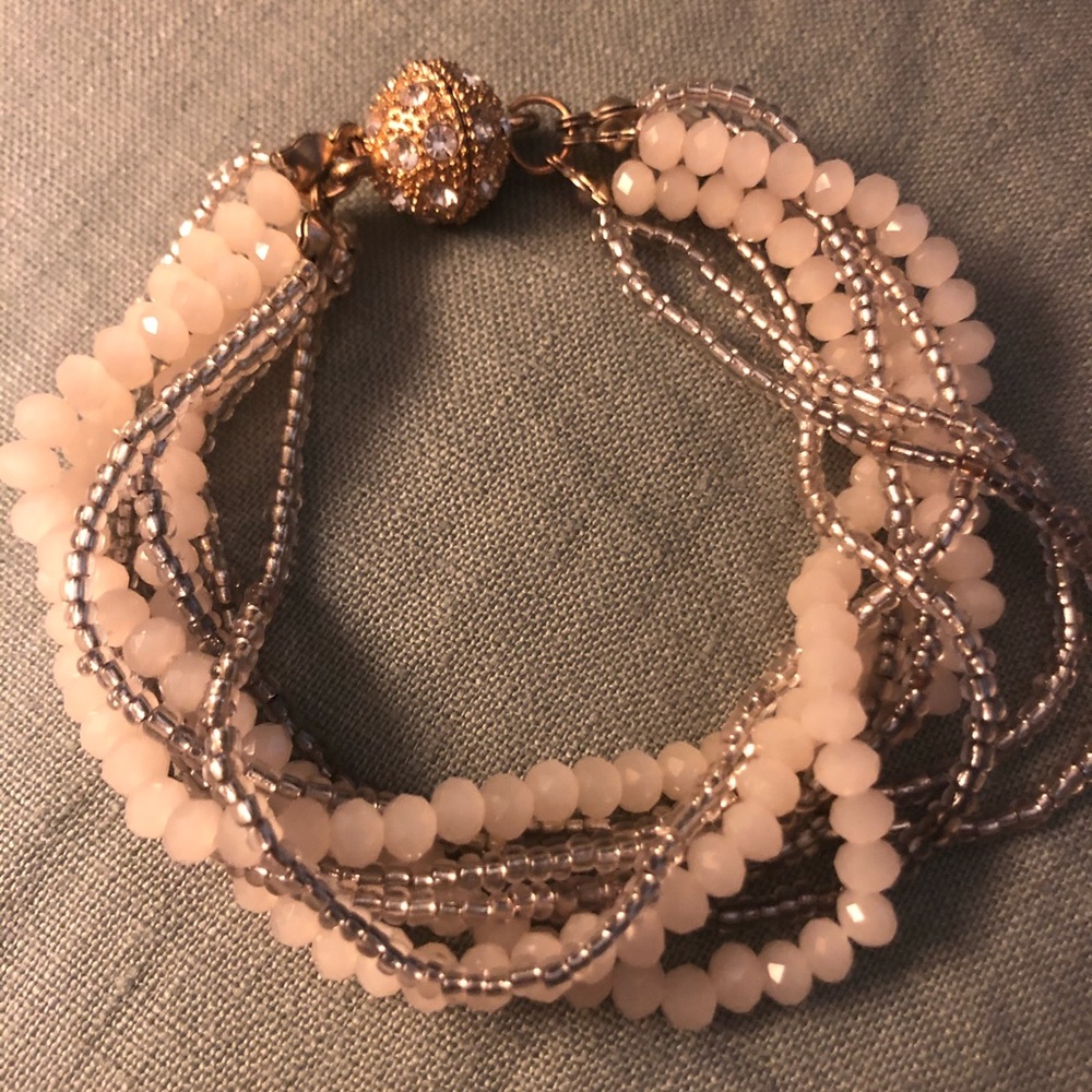 Pink & Gold Multistrand Beaded Bracelet